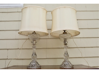 Set Of Two Clear Glass Vintage Lamps