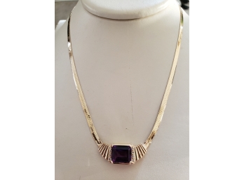 Like New 14k Gold Amethyst And Diamond Necklace 13.9 Grams