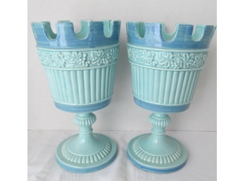 Pair Of Ceramic Footed Vases Or Centerpieces