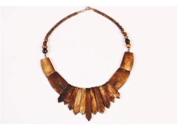 Tribal Style Carved Wood Necklace