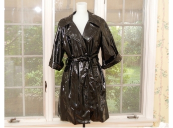 Fun Black Patent Leather Raincoat By Live A Little -Size L