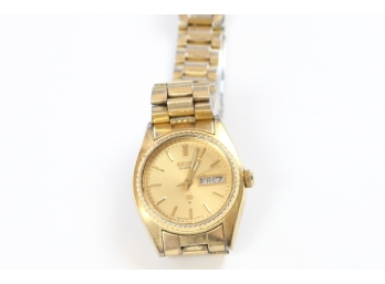 Seiko Day And Date Dress Gold Tone Stainless Steel Metal Band Woman's Watch