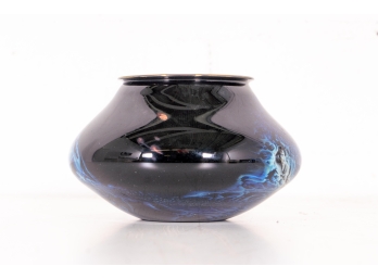 Josh Simpson Signed Art Glass Blue Vase