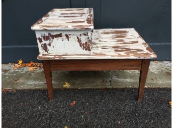 Distressed Finish Two Tier Table With Single Drawer