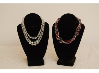 Two Triple Strand Pearl And Bead Necklaces