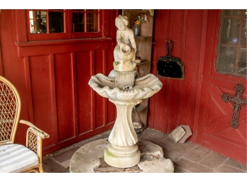 A Vintage 3 Part Concrete Fountain With Girl