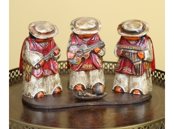 Hand Carved Hand Painted Set Of 3 Ecuadoran Musicians