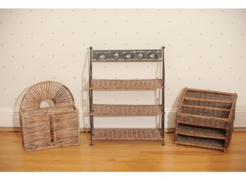 Small Wicker Shelf And Two Letter Holders