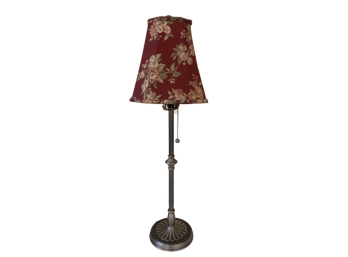 Brushed Nickel Table Lamp With Floral Shade And Chain Pull