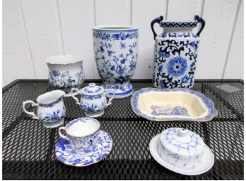 Group Of Vintage Blue And White Pottery