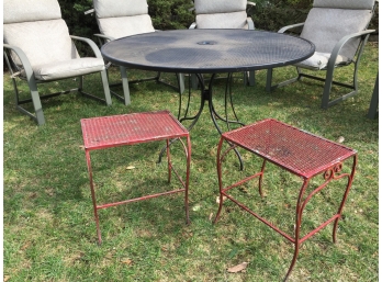 Wrought Iron Table And Two Wrought Iron Side Tables