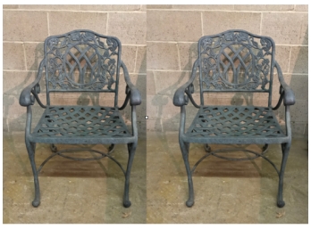 A Pair Green Painted Wrought Iron Patio Chairs