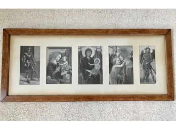 5 Vintage Midieval Prints In Wood Frame