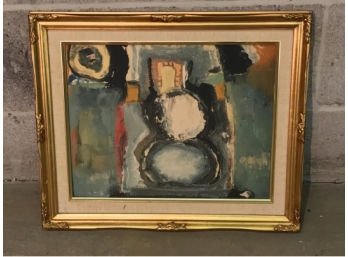 Abstract Oil On Board In A Nice Gilt Wood Decorated Frame