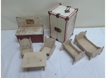 Antique Doll House Toys And Trunk