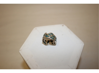 Vtg Signed Taxco Mexico Sterling Silver & Inlaid Turquoise Unisex Ring Sz 8.75