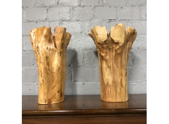 Hand-Carved Free-Form Wooden Root Vases