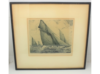 Older Ink Drawing Of Sailing Ships