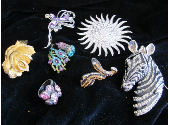 Costume Brooch And Ring Lot