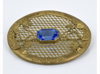 Large Facetted Blue Paste Brooch