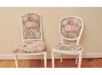 Two Floral Upholstered And White Painted And Carved Side Chairs