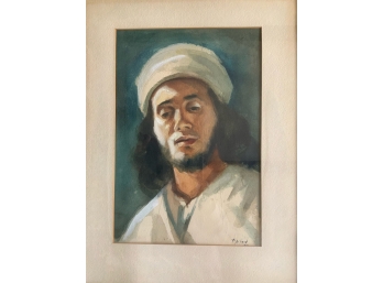 Beautiful Signed Watercolor 'Portrait Of A Jew Deep In Thought In Southern Arabia'