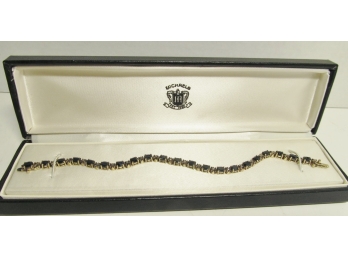 Vintage Sterling Silver Gold Wash Sapphire Bracelet In Box 7.5'