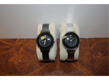Two STUDIO Quartz Women's Bracelet Watches, Black & Silver Tone