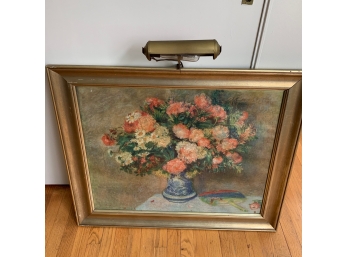 After Renoir Floral Print In Gilt Frame With Art Lamp