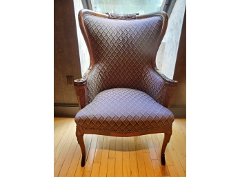 Beautifully Carved Wood Arm Chair With Upholstered Seat And Back