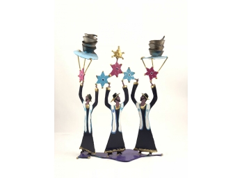 Hand Welded And Painted Judaica Shabbat Candlestick