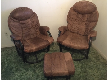 Pair Of Swivel/Glider Recliner Chairs With A Glider Ottoman