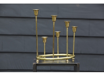 Large Oval Brass Candelabra For Six Candles