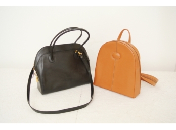 Two French Handbags - (One Backpack Style) -  Genuine Leather