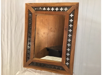 Wood And Cross Cutout Metal Framed Mirror