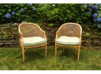 Pair Vintage Bamboo And Cane Side Chairs