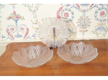 Three Floral Form Glass Serving Bowls