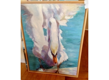 Original Oil On Canvas Swan Painting By Gerda Kominik