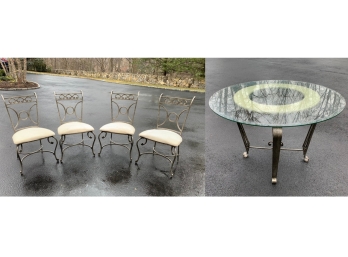 Ornate Metal Glass Top Table & Chairs