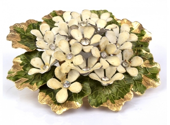Large Daisy Patch Painted Brooch With Rhinestones