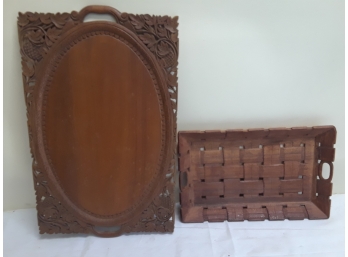 Two Wooden Carved Serving Trays