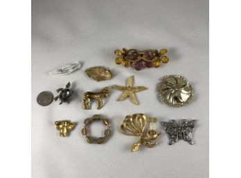 Set Of 11 Costume Jewelry Brooches