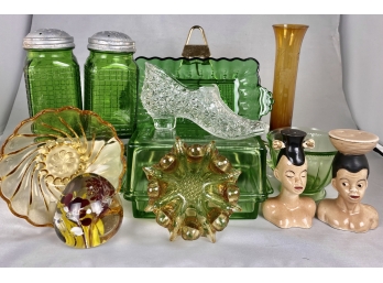Assorted Green Glassware And More