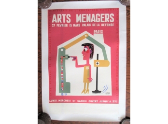 Original Vintage Arts Menagers Paris Lithograph Poster By Francis Bernard