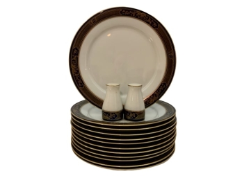 Noritake Legacy: Twelve 12-inch Dinner Plates And Salt And Pepper Shakers (VALUED $215.00)