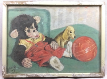 Alvarez De Lugo (Venezuelan, B. 1923) Signed Pastel On Canvas Vintage Toys