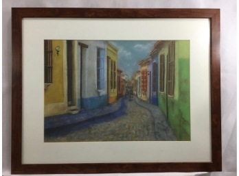 Corina Alvarez De Lugo Signed Pastel Titled 'Colonial Street LaGuaira, Venezuela'