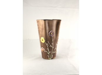 Mid Century Italian Ceramic Vase With Flower Design Made In Italy