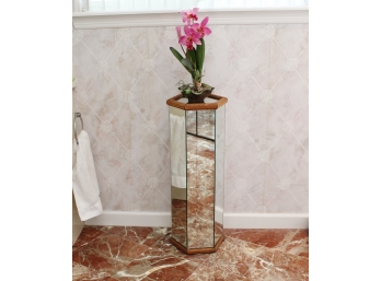 Mirror Display Column With Faux Floral Arrangement