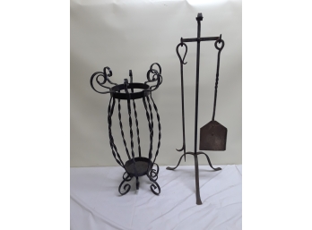 Cast Iron Umbrella Stand And Fire Place Tools & Stand